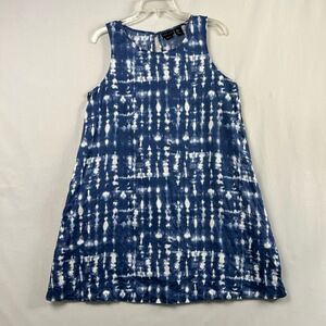 Tahari Dress Womens Medium Shift Blue White Tie Dye Sleeveless